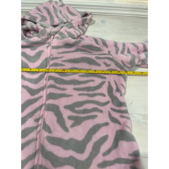 Jenni Intimates Womens Medium Pink Gray Zebra Hooded Footed Pajamas Onesie - Picture 5 of 9